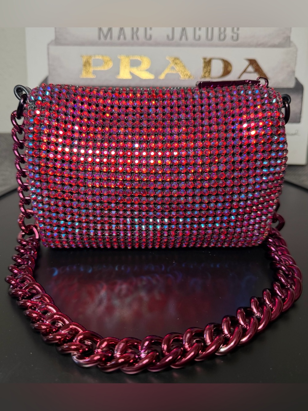 Kurt Geiger London Party Crystal Pouchette Shoulder Bag in Fuchsia / Purple - Picture 3 of 11
